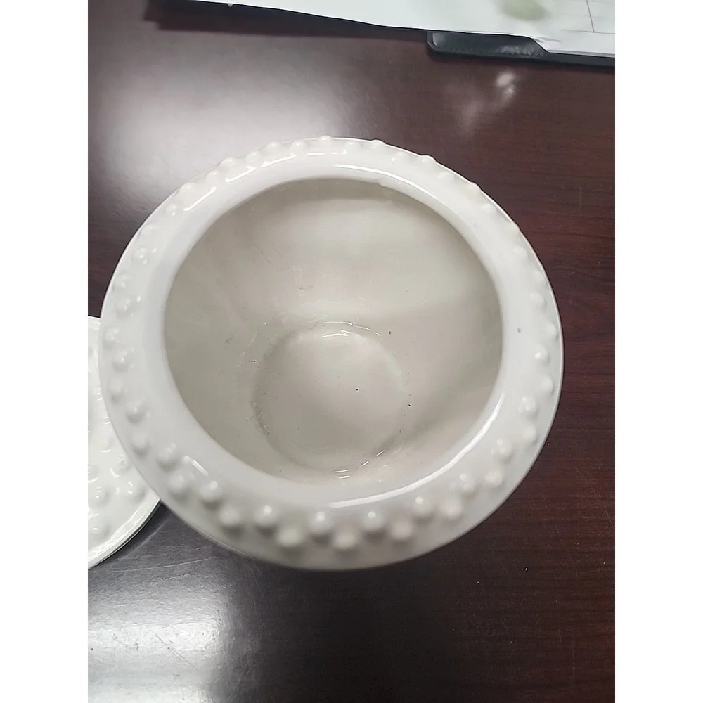 Vintage Cream CeramicHobnail Vertical‎ Ribbed Lidded Sugar Bowl M47 USA